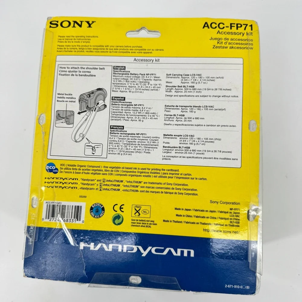 Sony ACC-FP71 Handycam Accessory Kit NP-FP71 Battery Case Strap New Damaged‎ Box